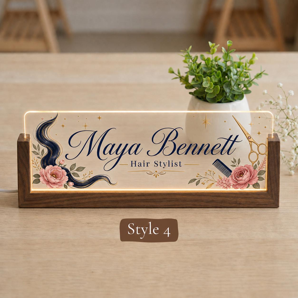 Personalized Hair Stylist LED Nameplate, Custom Salon Desk Sign, Hairdresser Gift