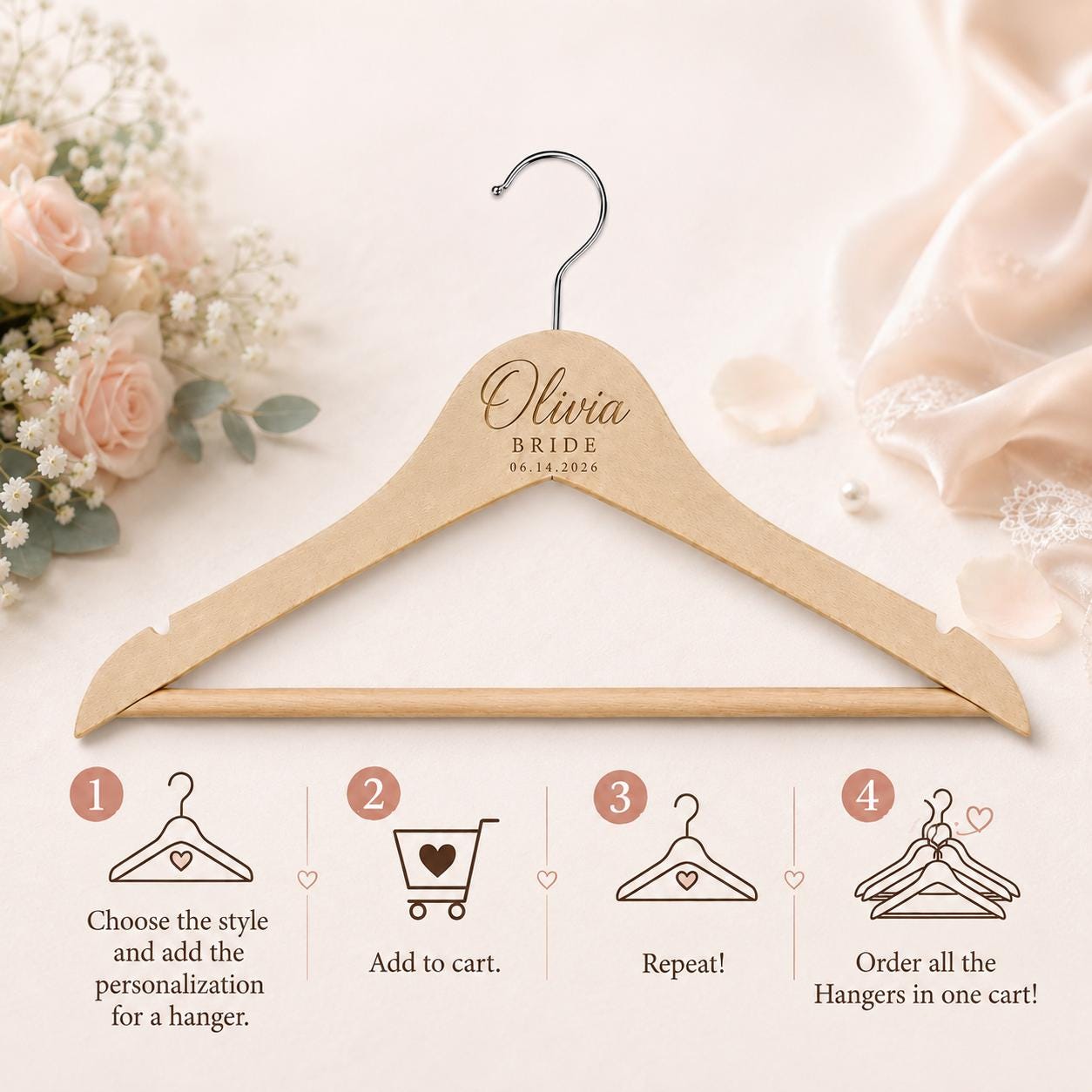Steps for ordering multiple personalized coat hangers