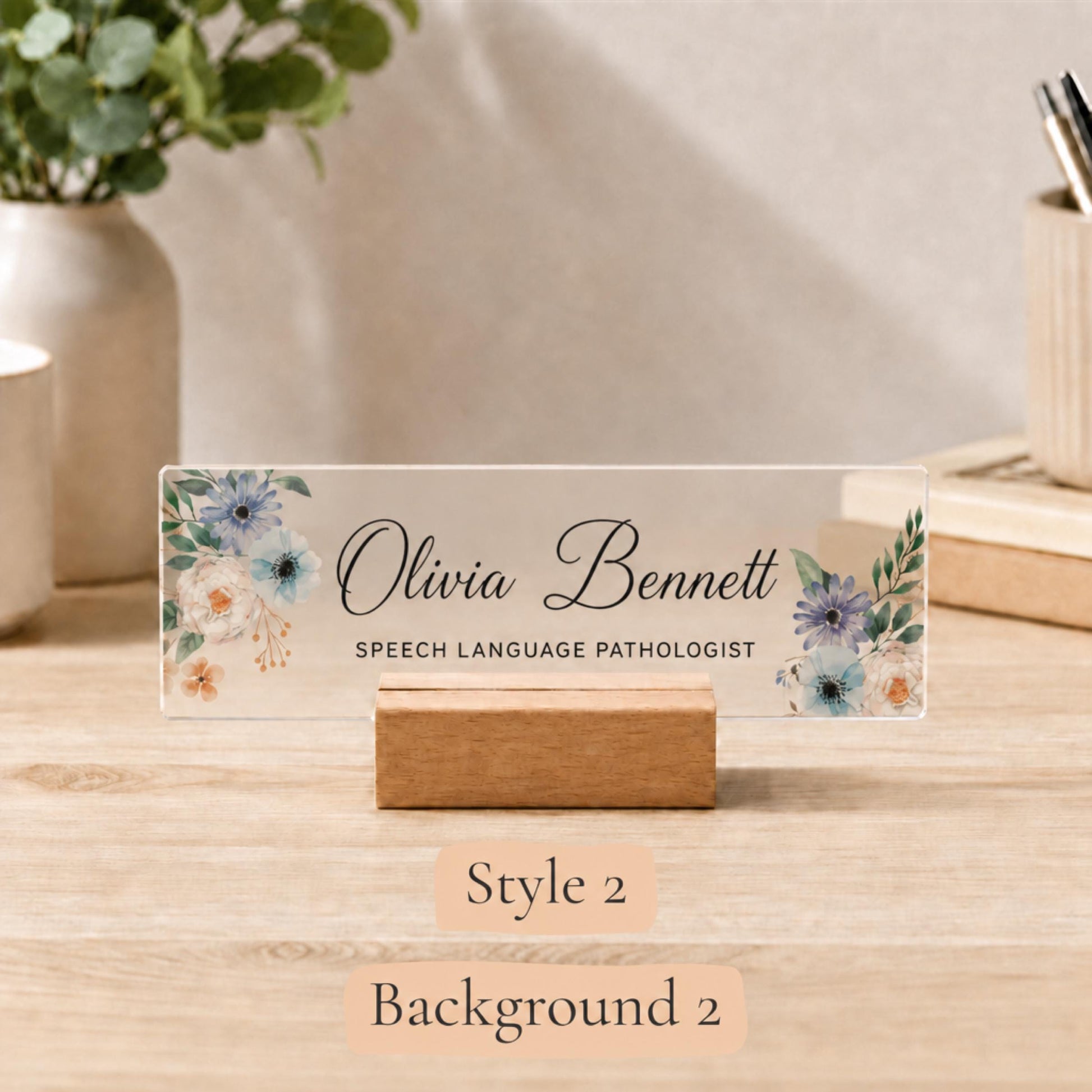 Personalized speech therapist acrylic nameplate design example