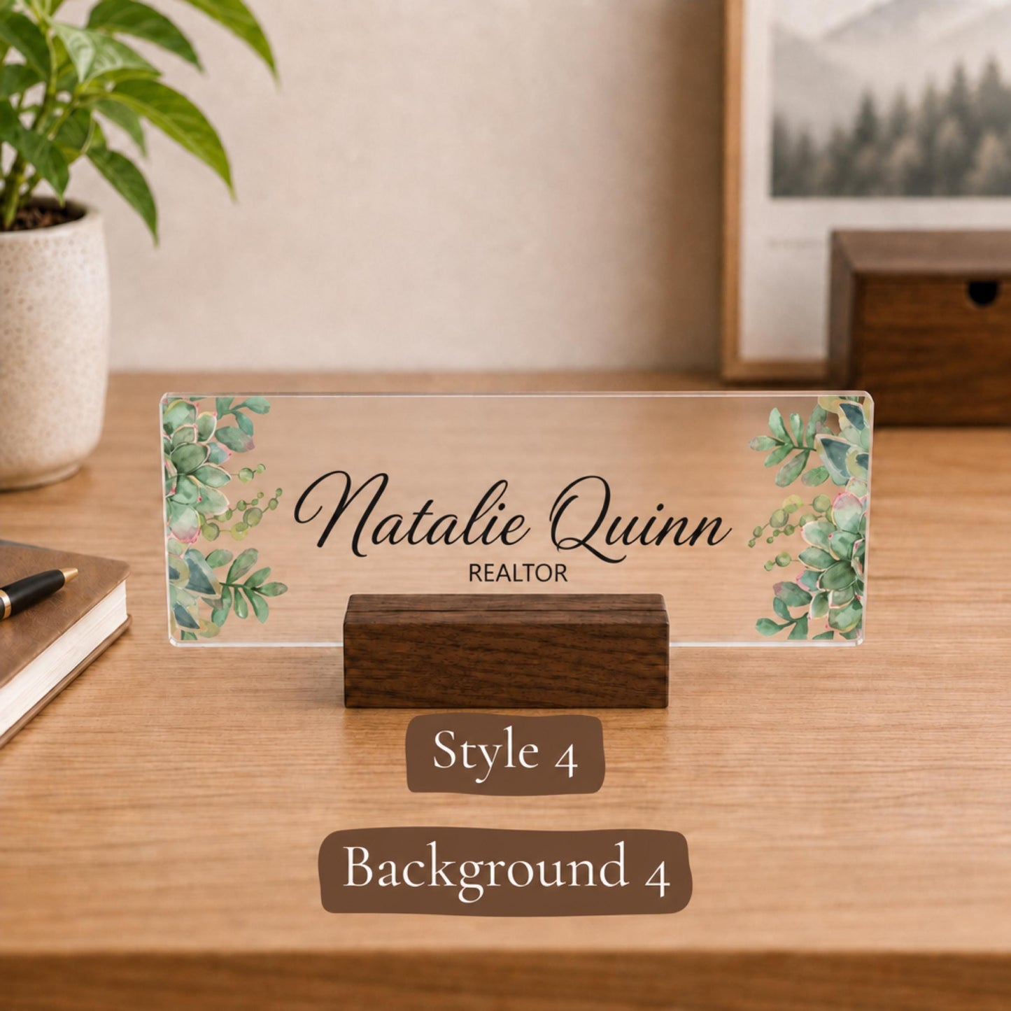 Personalized real estate agent acrylic nameplate design example