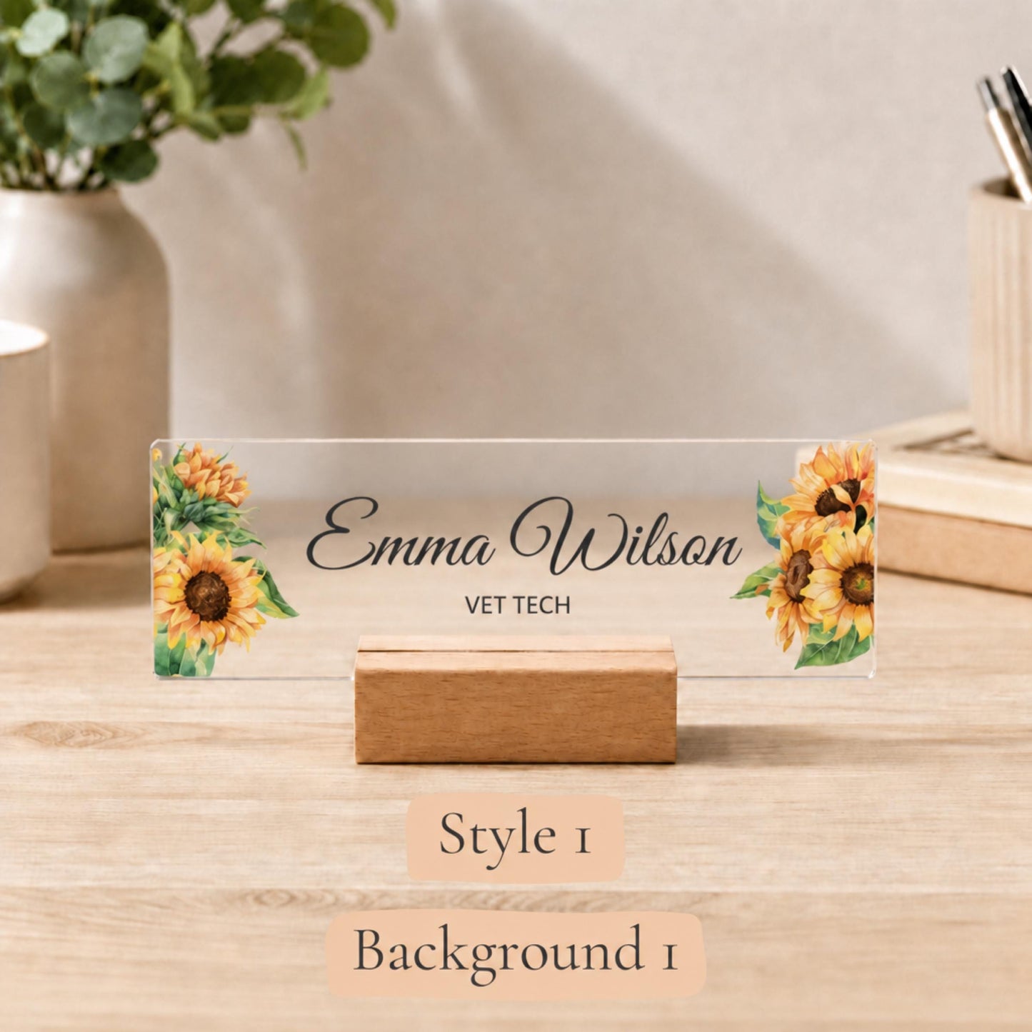 Personalized vet tech acrylic nameplate design example