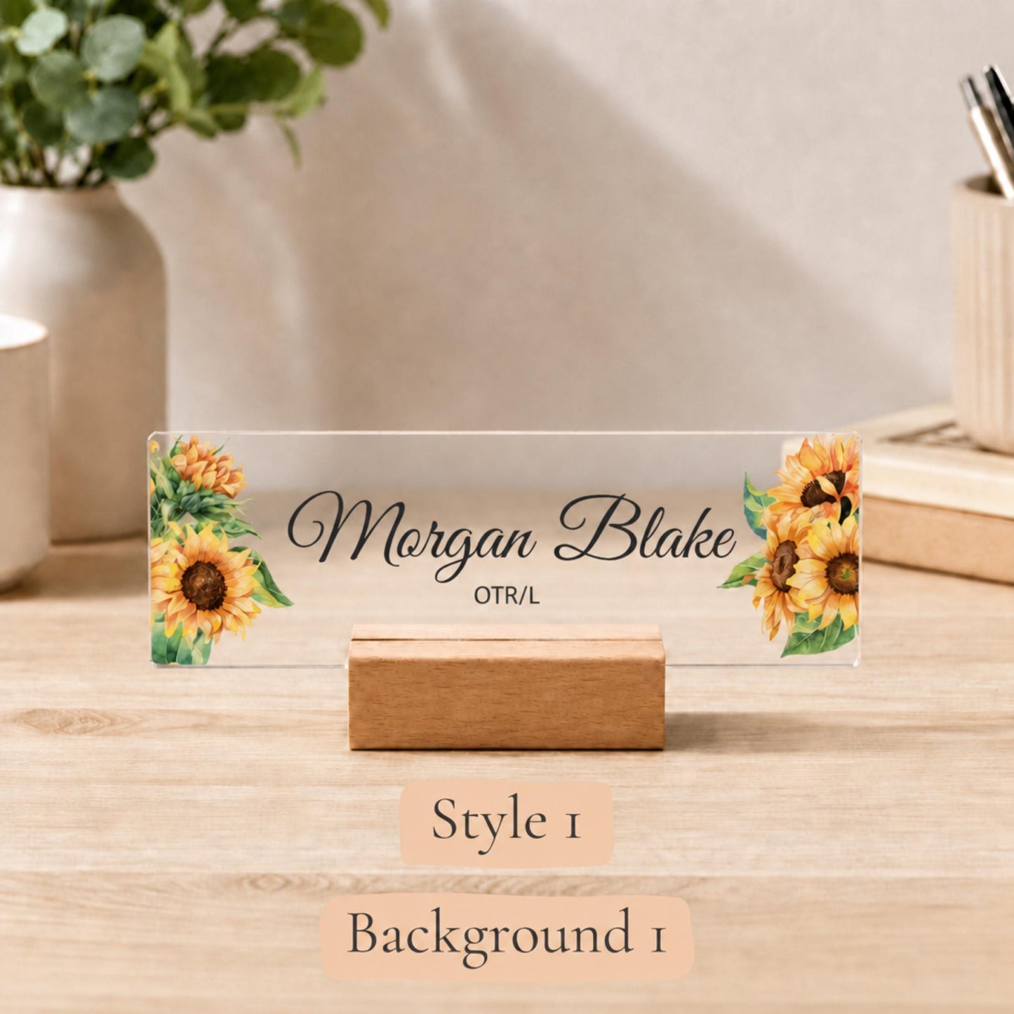 Personalized occupational therapist acrylic nameplate design example