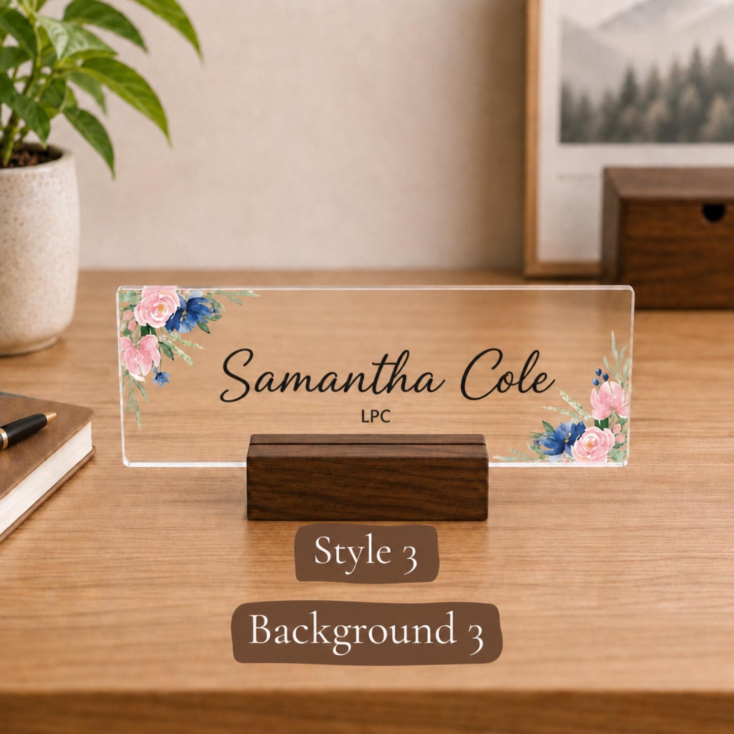Personalized therapist acrylic nameplate design example
