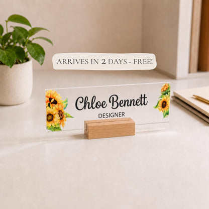 Personalized interior designer acrylic nameplate with shipping text to be cleaned before publishing