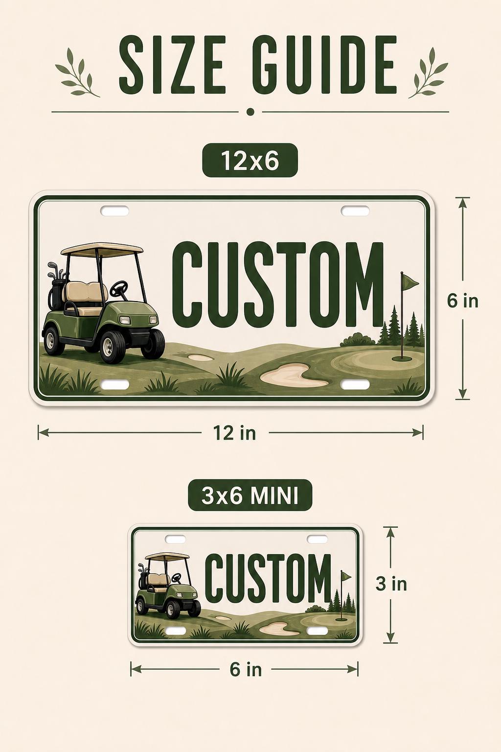 Full-size and mini personalized golf cart license plate size guide