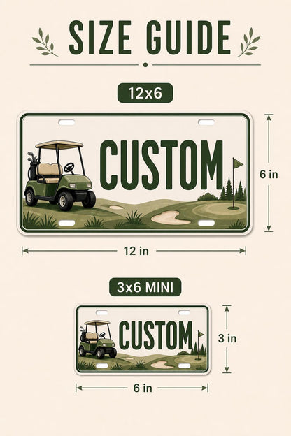 Full-size and mini personalized golf cart license plate size guide
