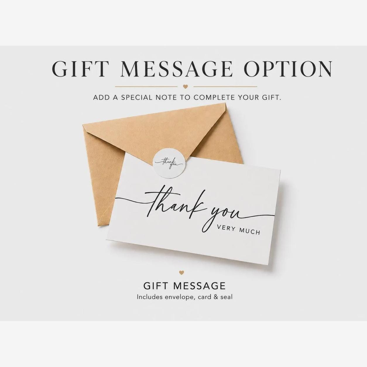 Free printed gift note card and envelope option