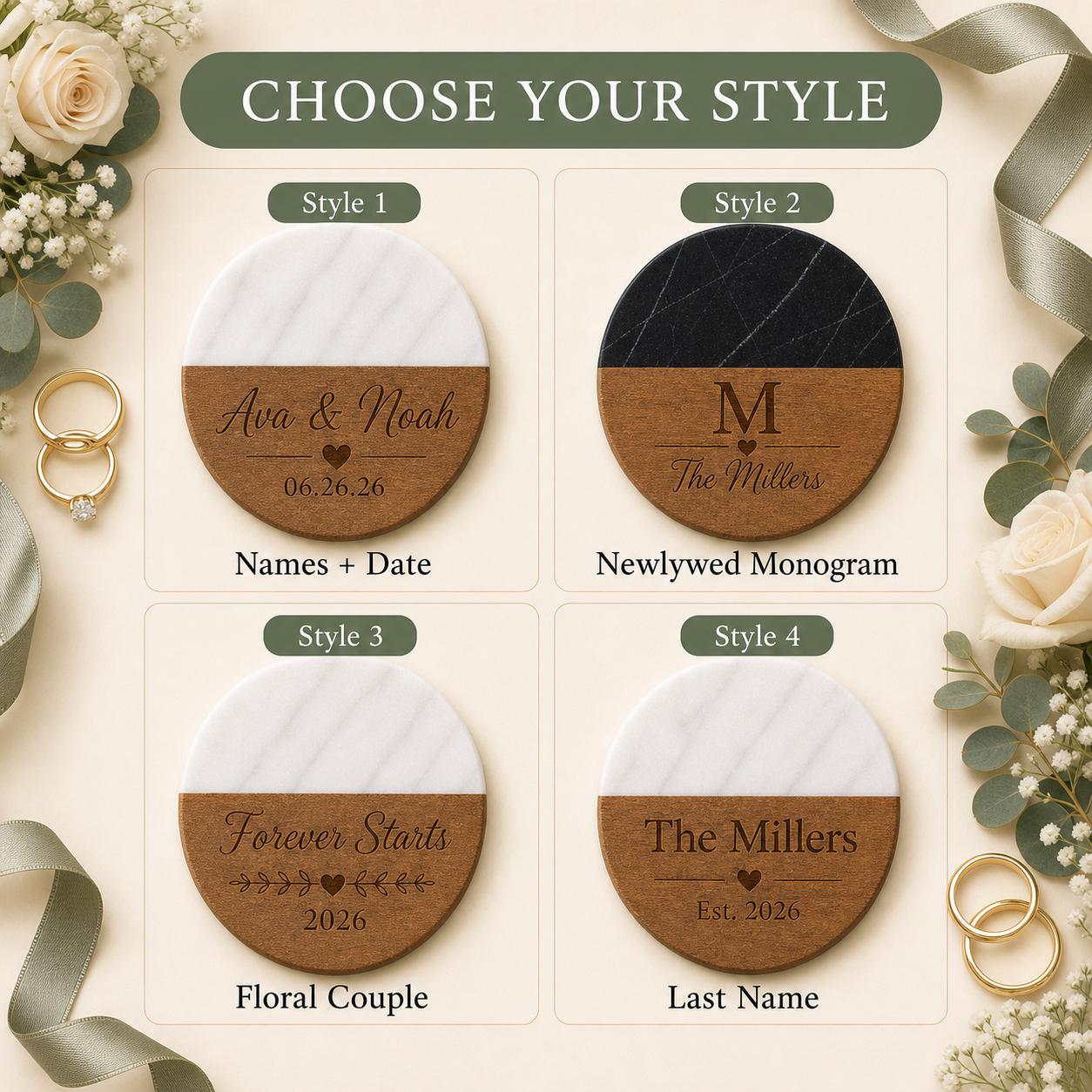 Wedding Marble & Wood Coasters product image 3