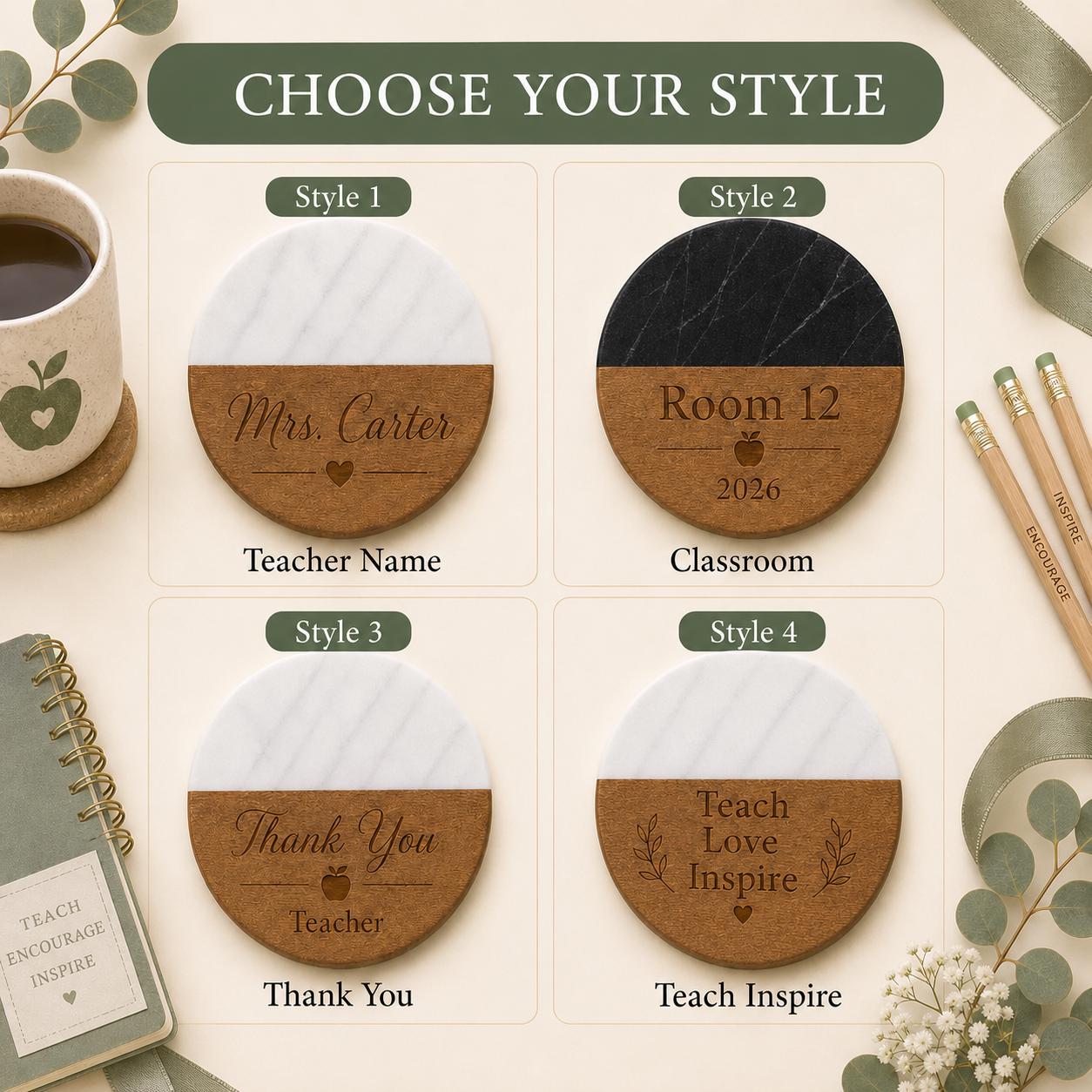 Teacher Marble & Wood Coasters product image 3