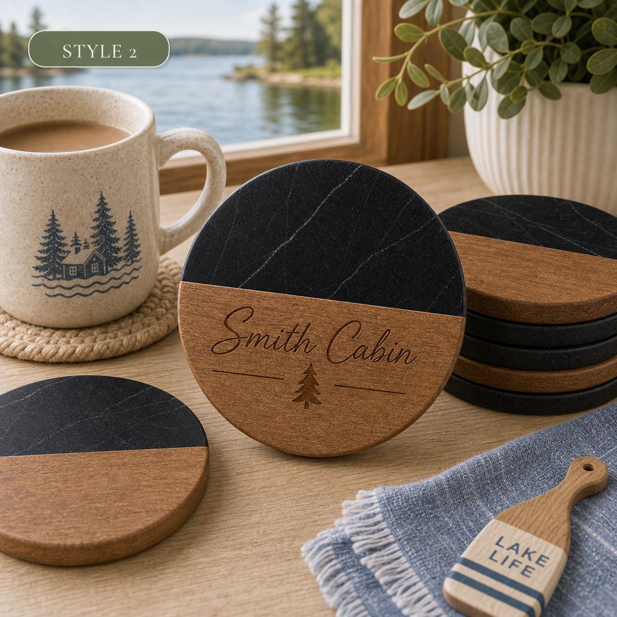 Lake House Marble & Wood Coasters product image 6