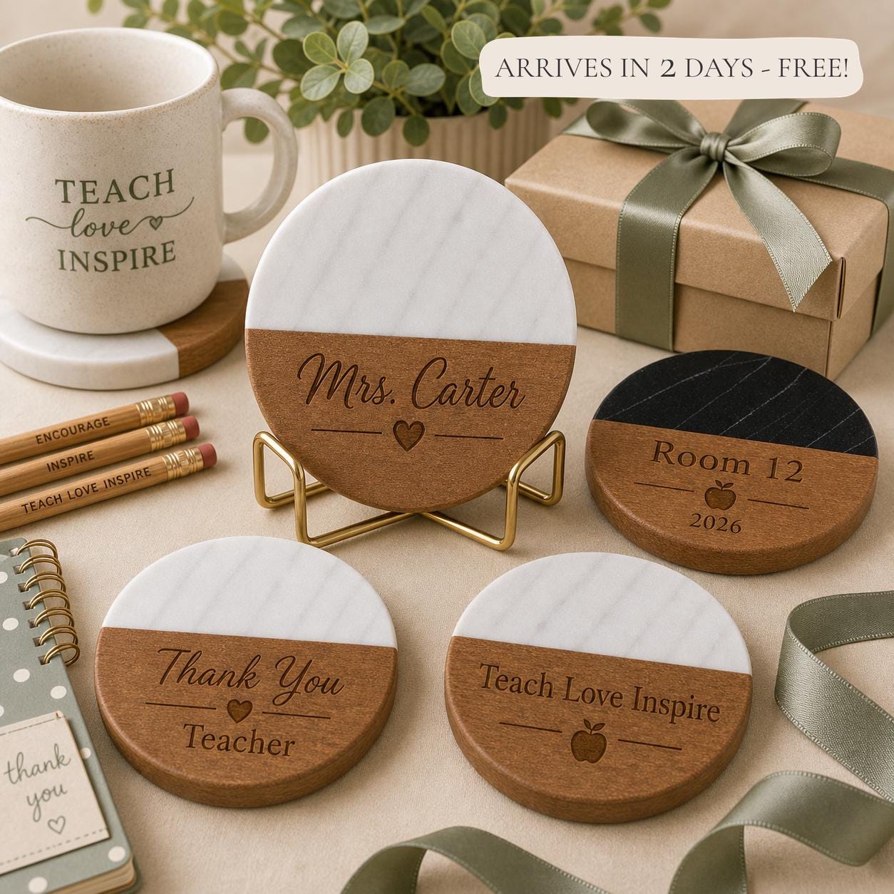 Teacher Marble & Wood Coasters