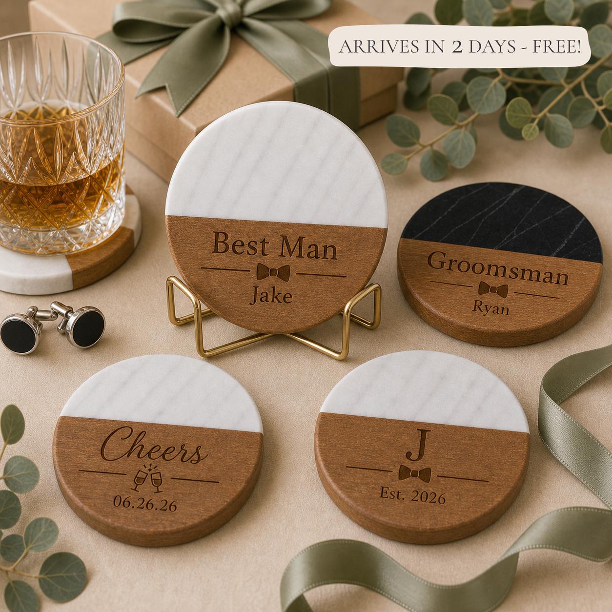 Groomsmen Marble & Wood Coasters