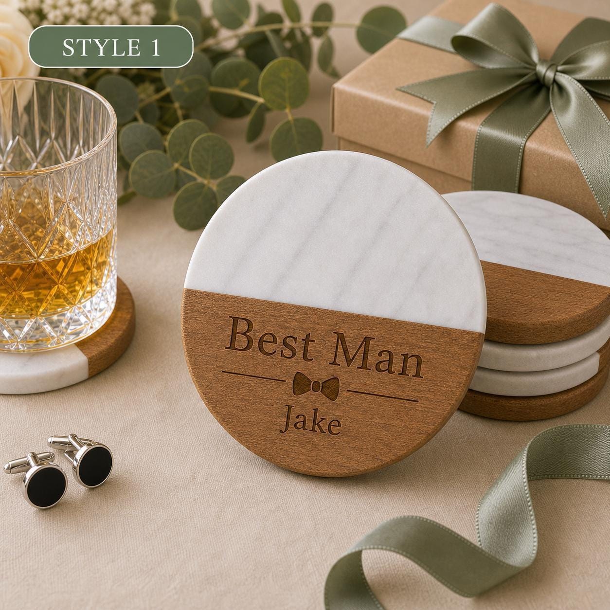 Groomsmen Marble & Wood Coasters product image 5