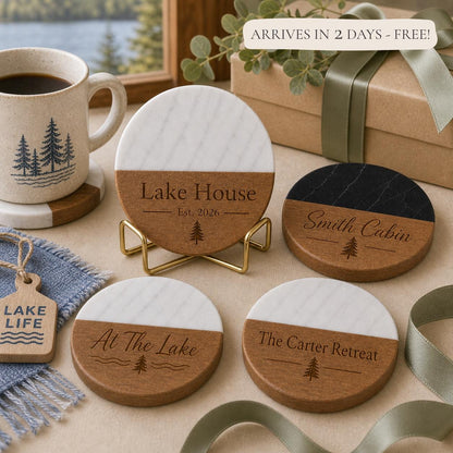 Lake House Marble & Wood Coasters