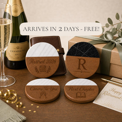 Retirement Marble & Wood Coasters