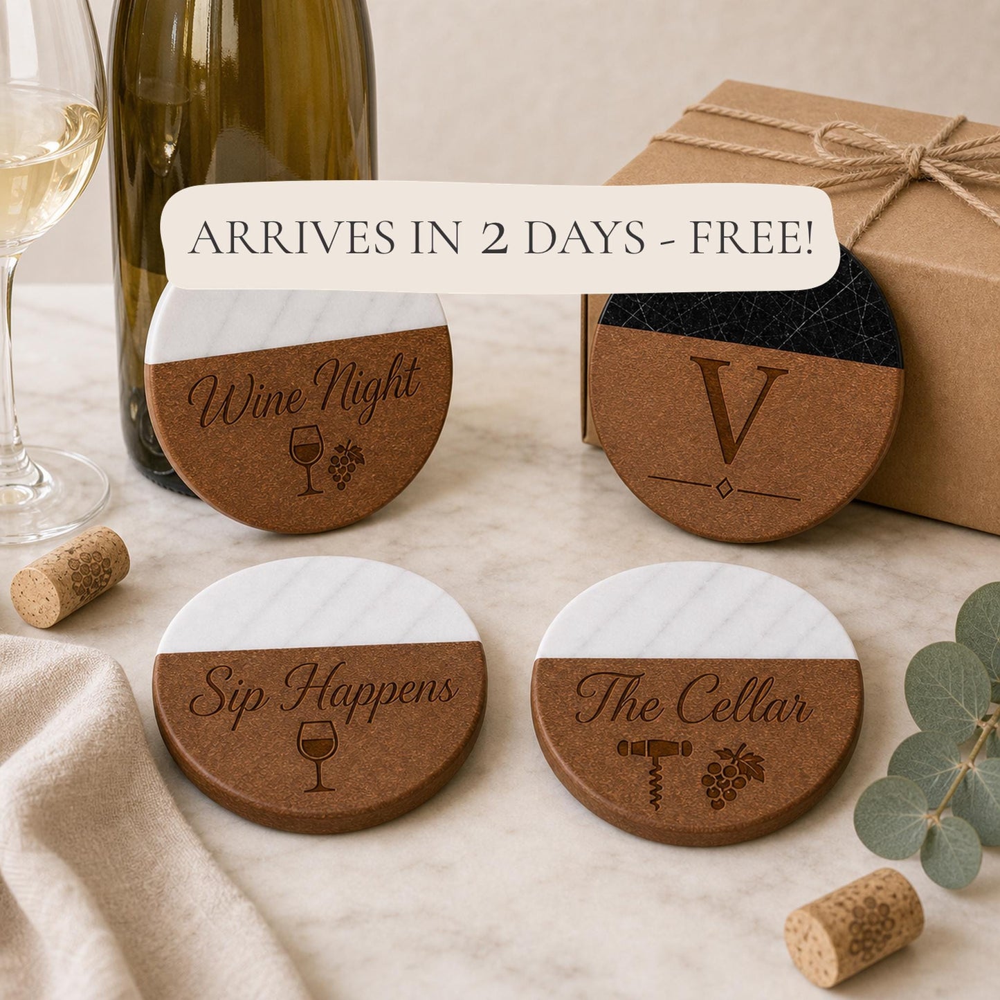 Wine Marble & Wood Coasters