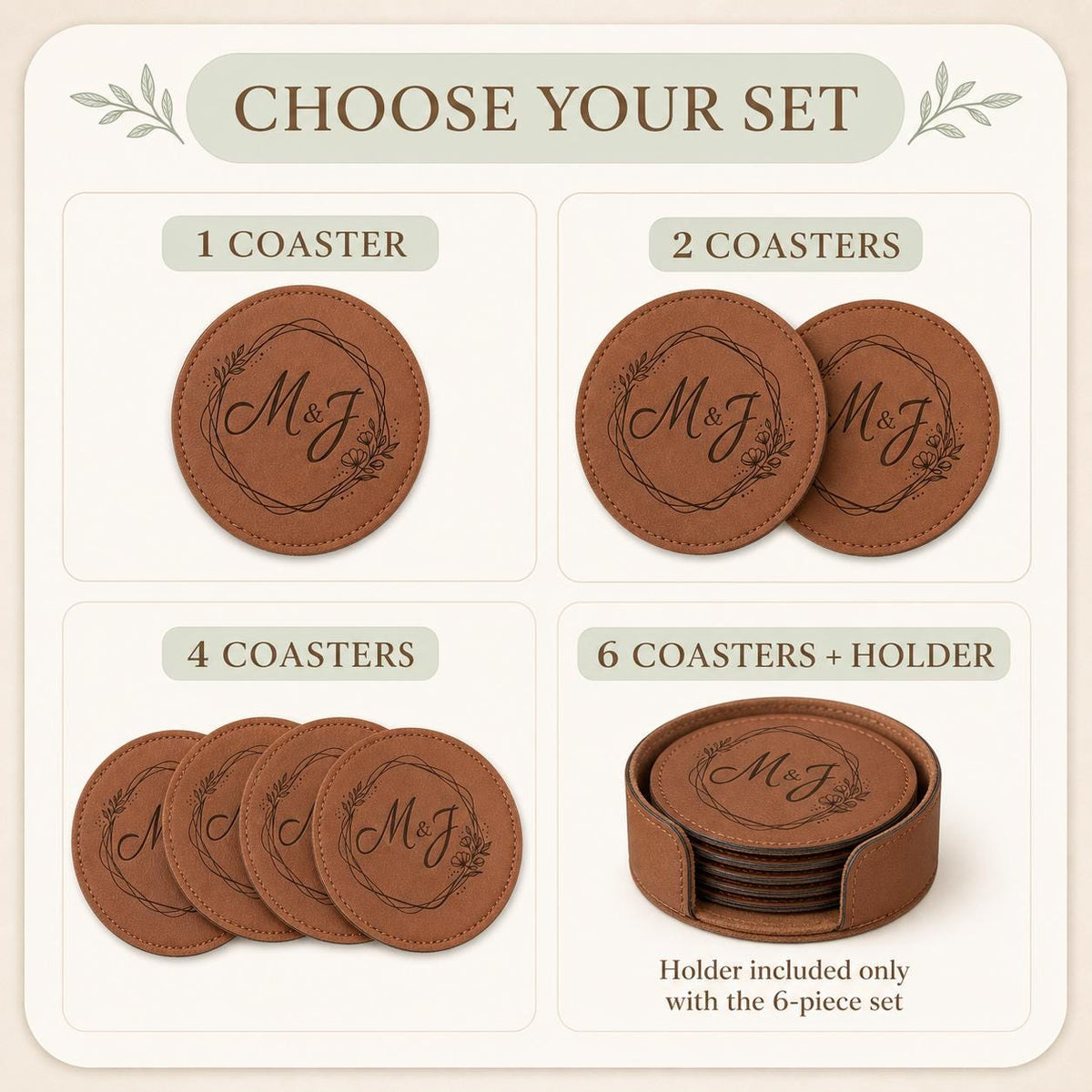 Engraved Leatherette Coaster Set product image 4