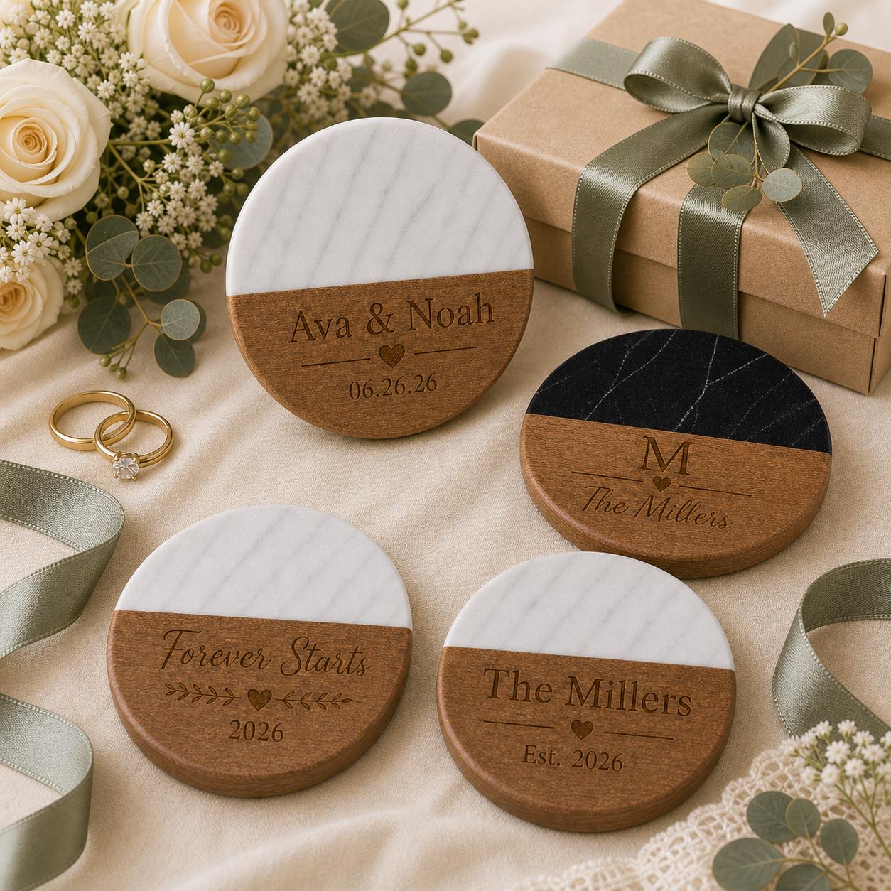 Wedding Marble & Wood Coasters product image 9