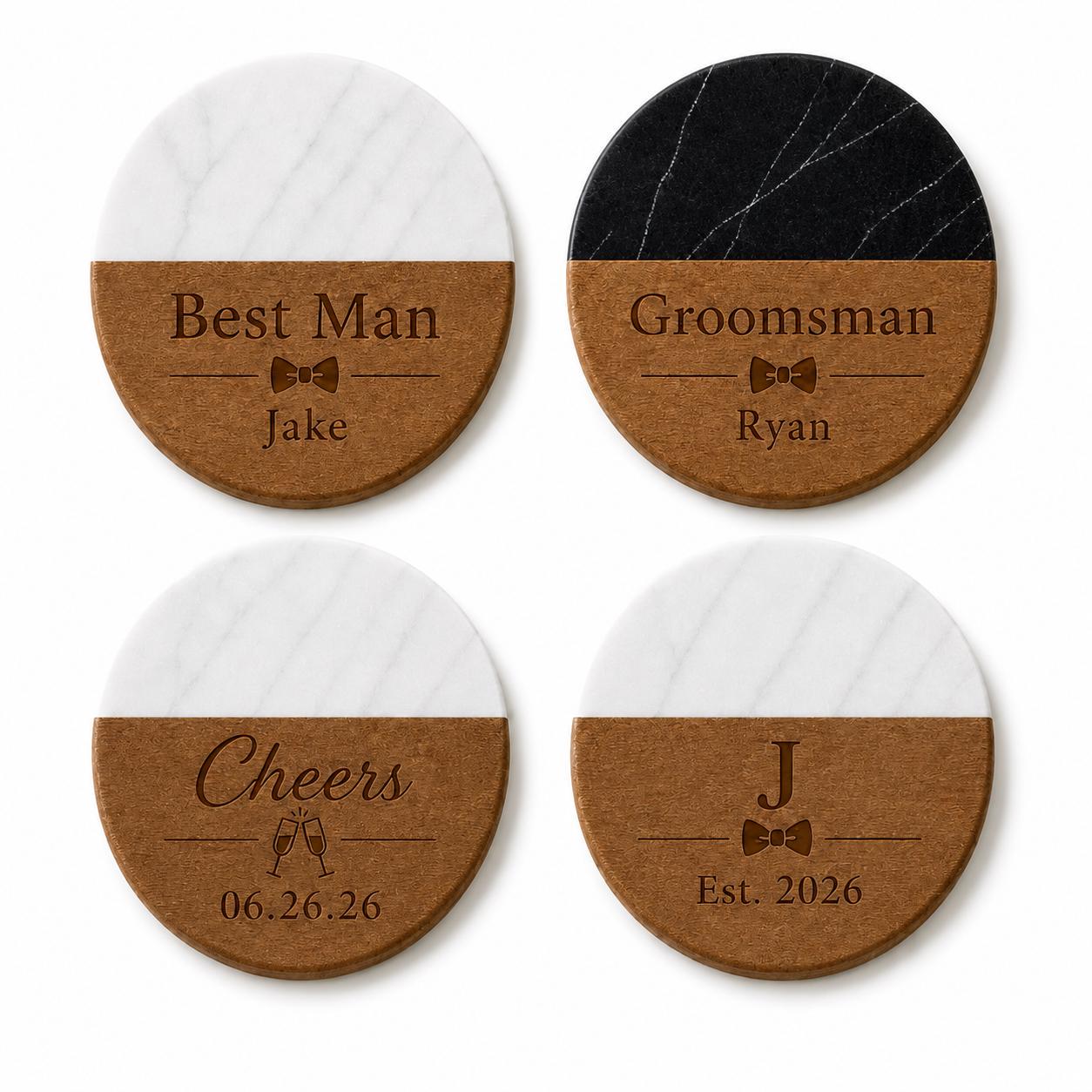 Groomsmen Marble & Wood Coasters product image 2