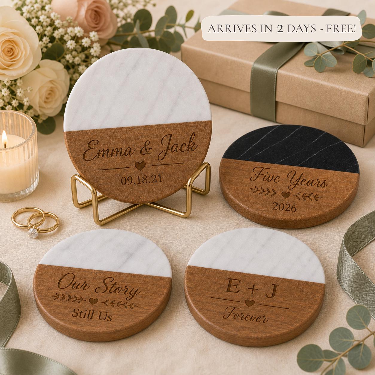 Anniversary Marble & Wood Coasters