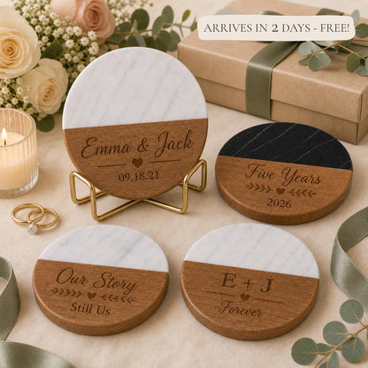 Anniversary Marble & Wood Coasters