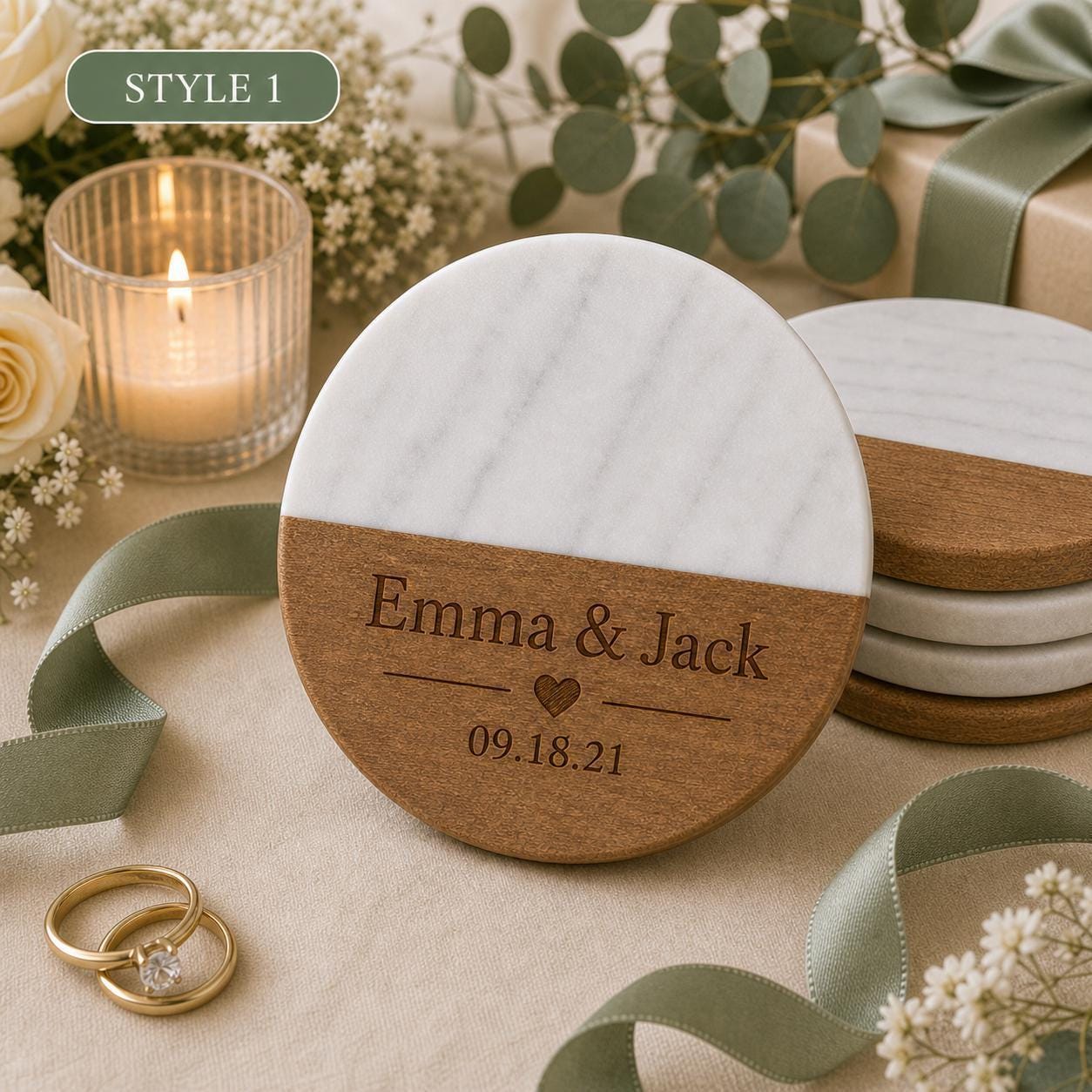 Anniversary Marble & Wood Coasters product image 5