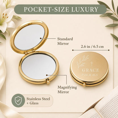 Christian Scripture or First Communion 2.6 inch dual compact mirror with standard and magnifying mirrors