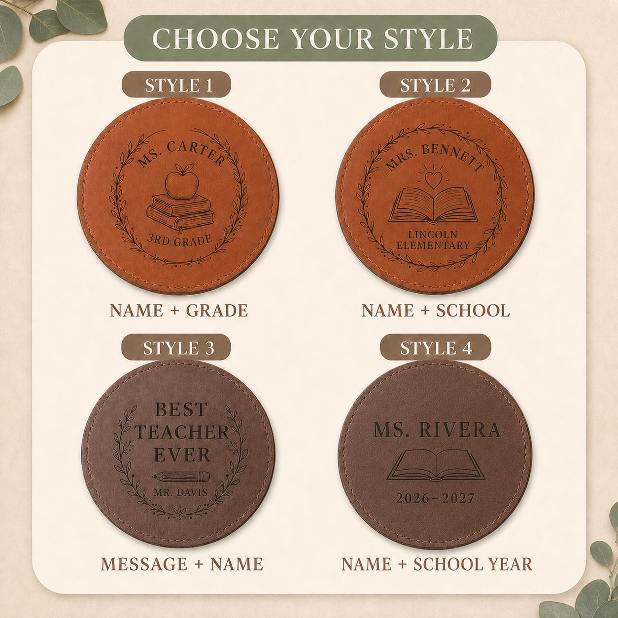 One, two, four, and six-piece teacher leather coasters set options