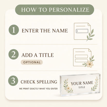 Principal nameplate personalization instructions for entering a name and optional title