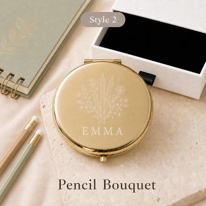 Style 2 birth flower compact mirror with a white gift box and black pull tab