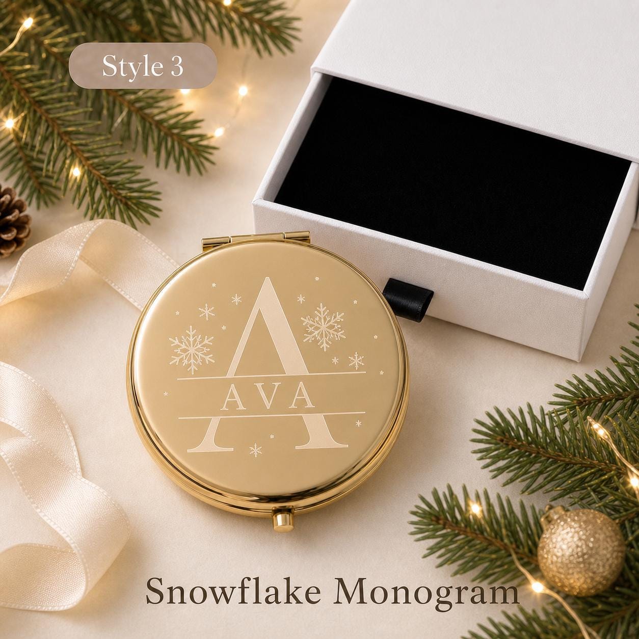 Style 3 Modern Monogram compact mirror personalized for Christmas Daughter Niece or Tween