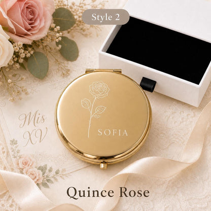 Style 2 Birth Flower compact mirror personalized for Quinceanera Sweet 15 Favors