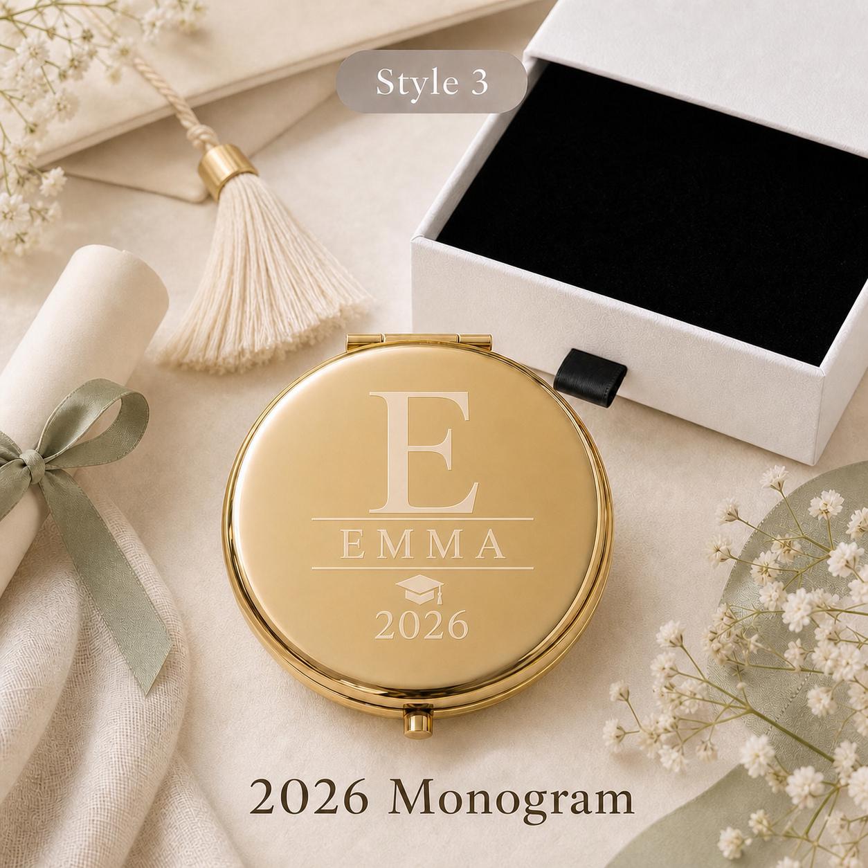 Style 3 Modern Monogram compact mirror personalized for Graduation Class of 2026