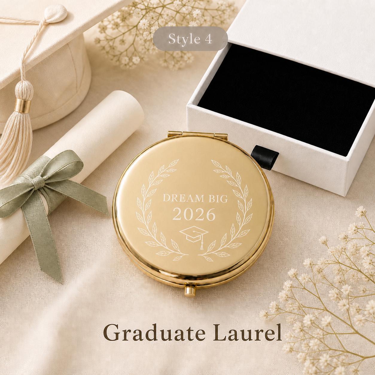 Style 4 Botanical Wreath compact mirror personalized for Graduation Class of 2026