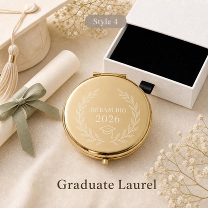 Style 4 Botanical Wreath compact mirror personalized for Graduation Class of 2026