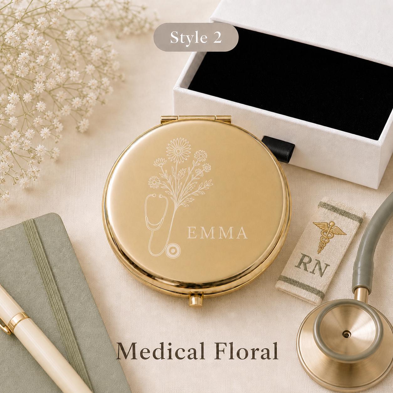 Style 2 Birth Flower compact mirror personalized for Nurse Appreciation or Nursing Graduation