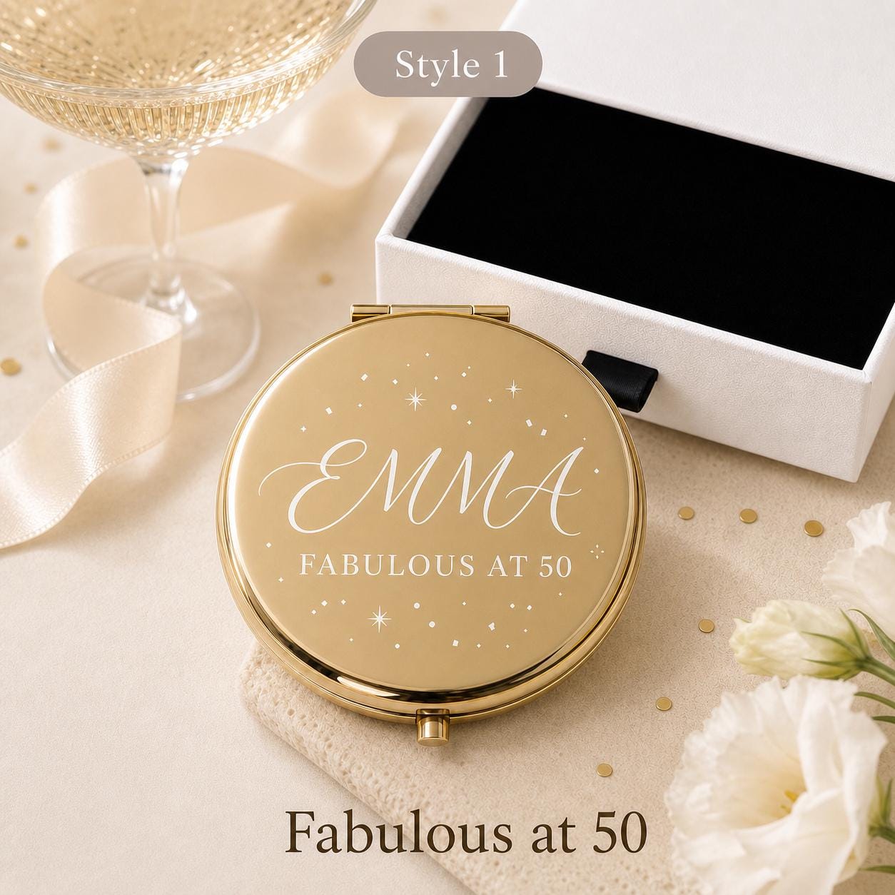 Style 1 Occasion Script compact mirror personalized for Milestone Birthday