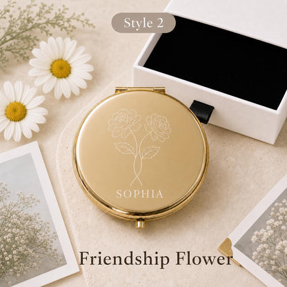 Style 2 Birth Flower compact mirror personalized for Best Friend Sister or Chosen Family