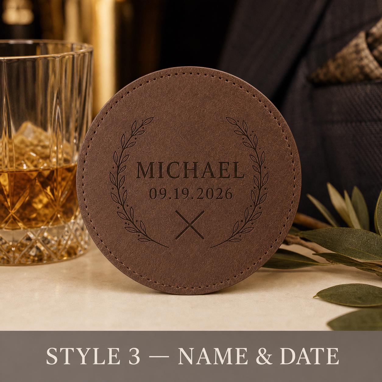 Style 3 groomsmen leather coasters