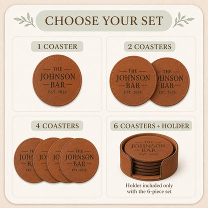 One, two, four, and six-piece leather coasters for dad set options