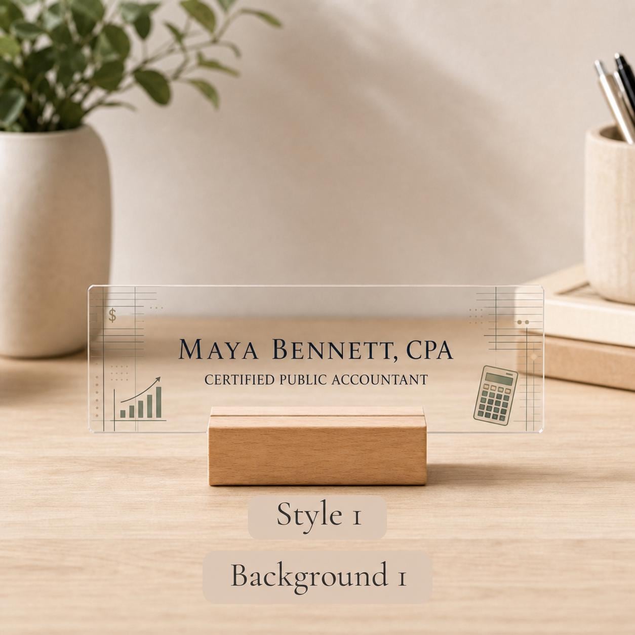 Personalized cpa acrylic nameplate design example