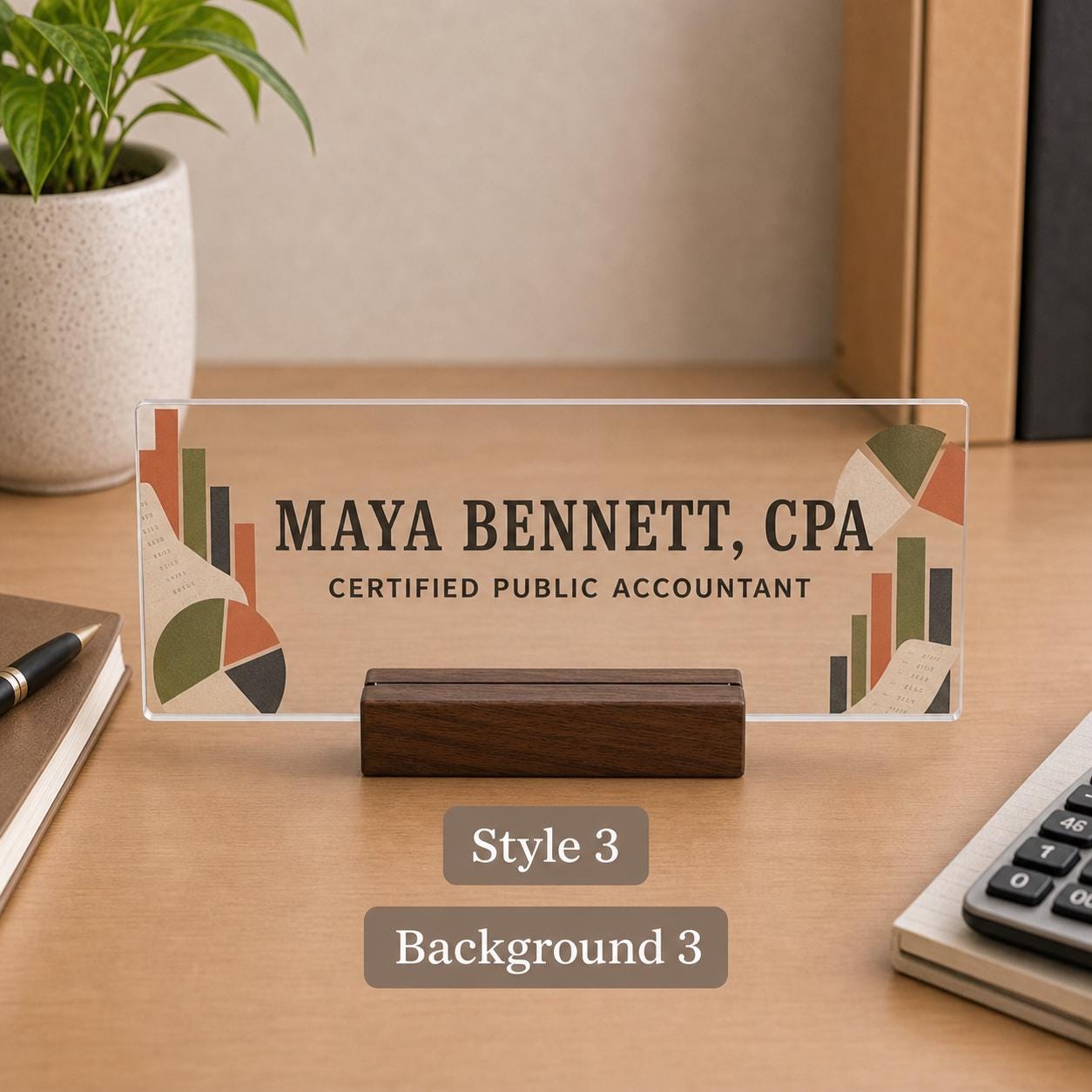 Personalized cpa acrylic nameplate design example