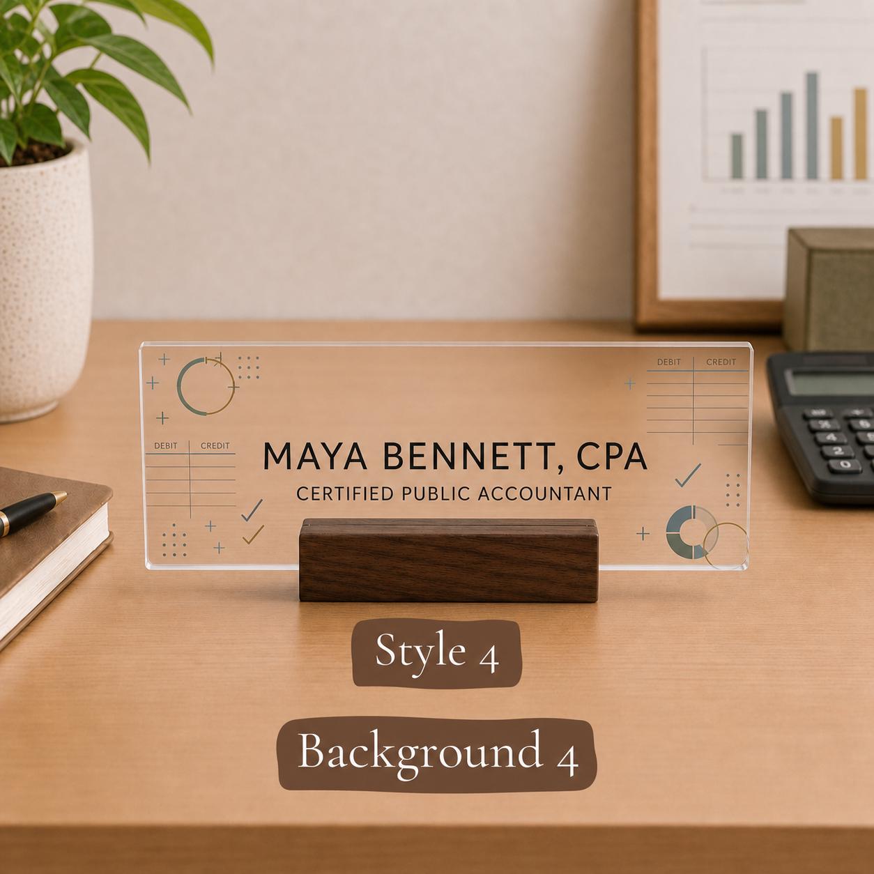 Personalized cpa acrylic nameplate design example