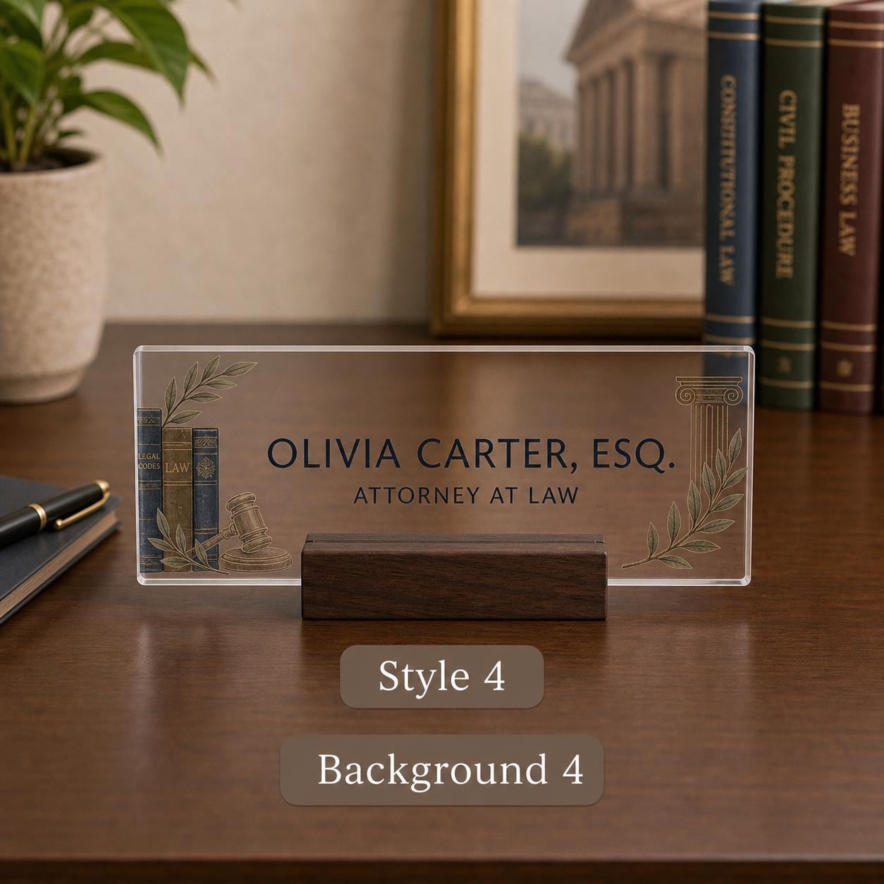 Personalized lawyer acrylic nameplate design example