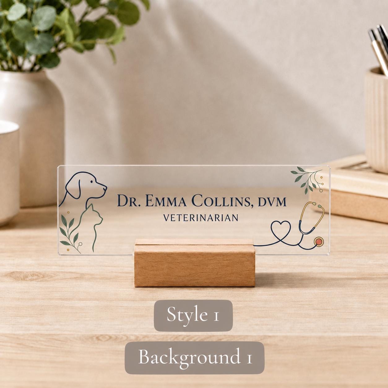 Personalized veterinarian acrylic nameplate design example