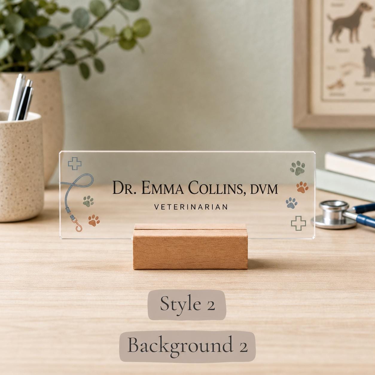 Personalized veterinarian acrylic nameplate design example