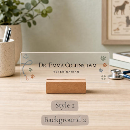 Personalized veterinarian acrylic nameplate design example