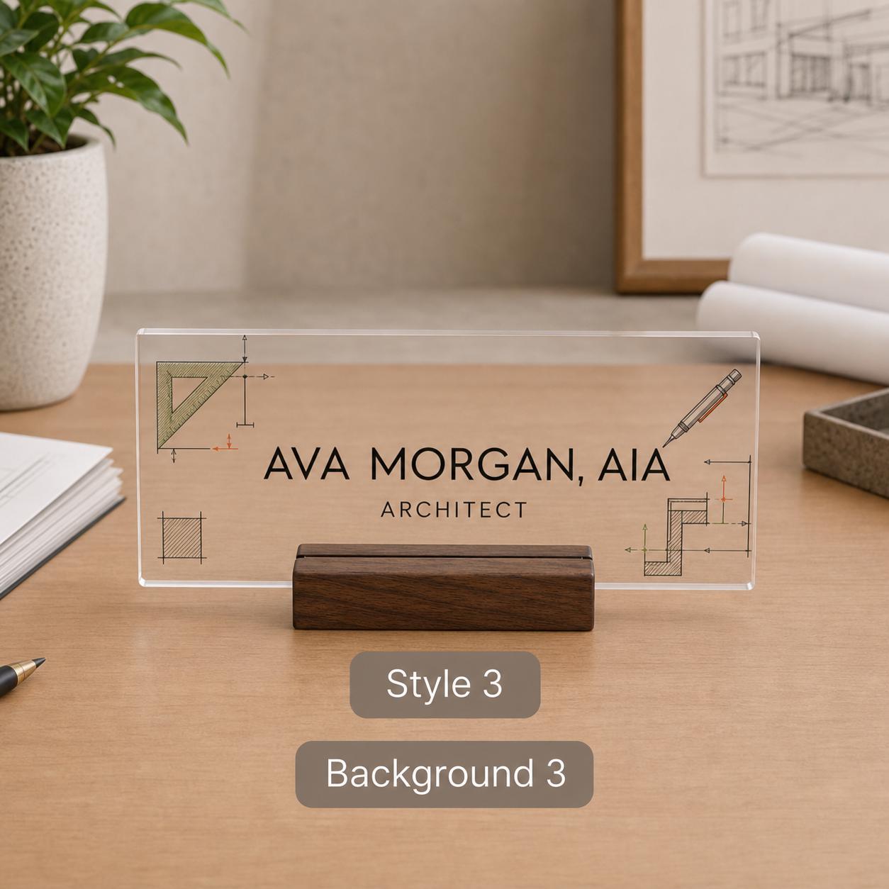 Personalized architect acrylic nameplate design example