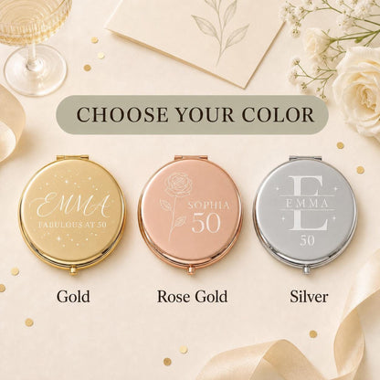 Choose gold rose gold or silver for a personalized Milestone Birthday pocket mirror