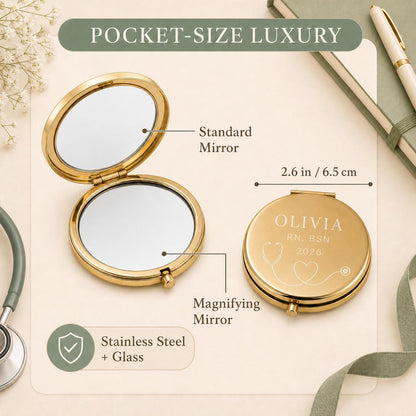 Nurse Appreciation or Nursing Graduation 2.6 inch dual compact mirror with standard and magnifying mirrors